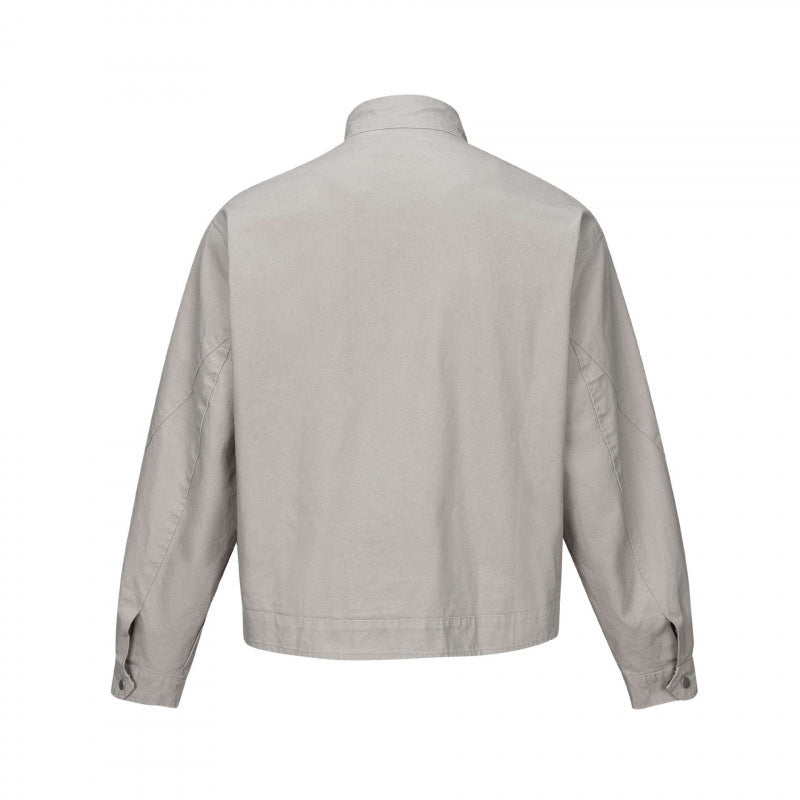 Męska krótsza canvas blouson kurtka z stójką, zamkiemed kieszeniami, i checkered lwwg