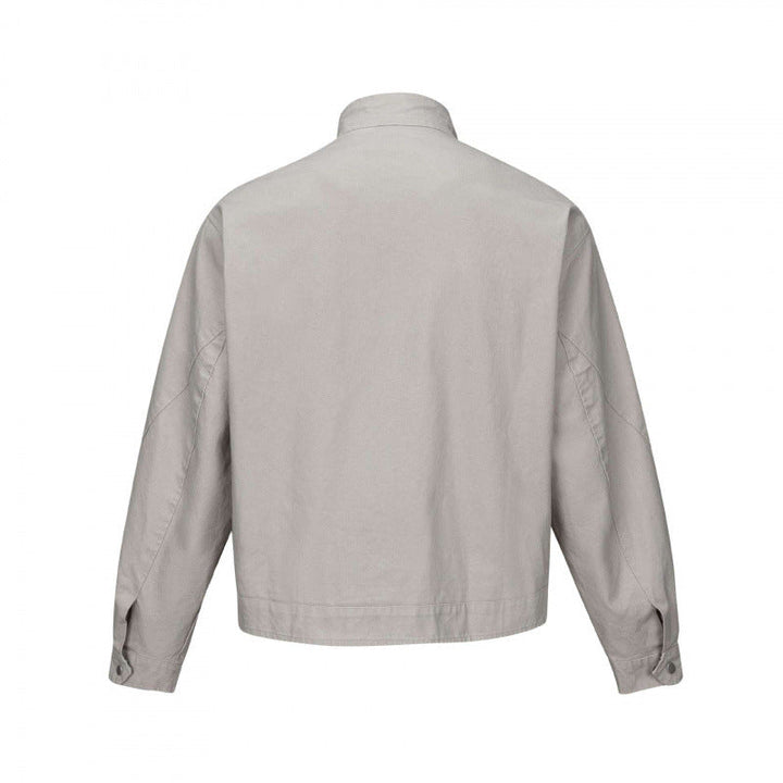 Męska krótsza canvas blouson kurtka z stójką, zamkiemed kieszeniami, i checkered lwwg