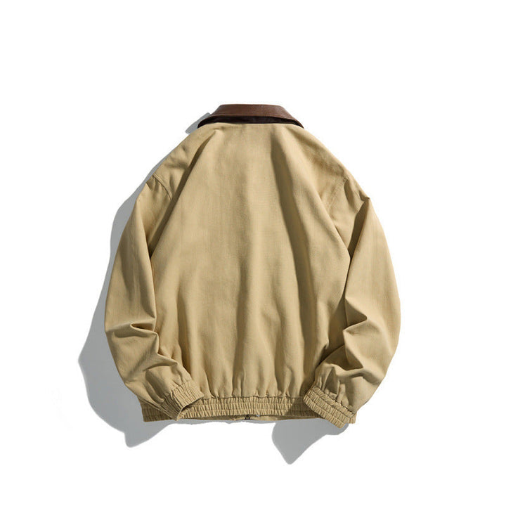 Męska krótki-cut blouson kurtka z imitacja skóra kołnierzem, zatrzask listwą guzikową, i elastycznymi mankietami