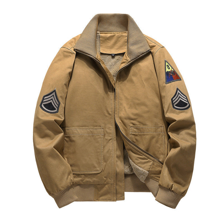 Męski Flight Kurtka z Sherpa Podszewka, Embroidered Naszywany Szczegóły, i Ribbed Dół
