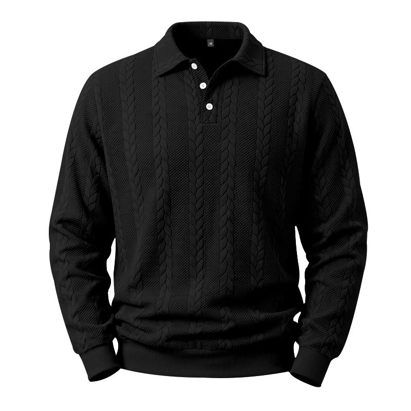 Męska Dzianinowa Polo Bluza z Cable Dzianina Wzór i Listwa guzikowa