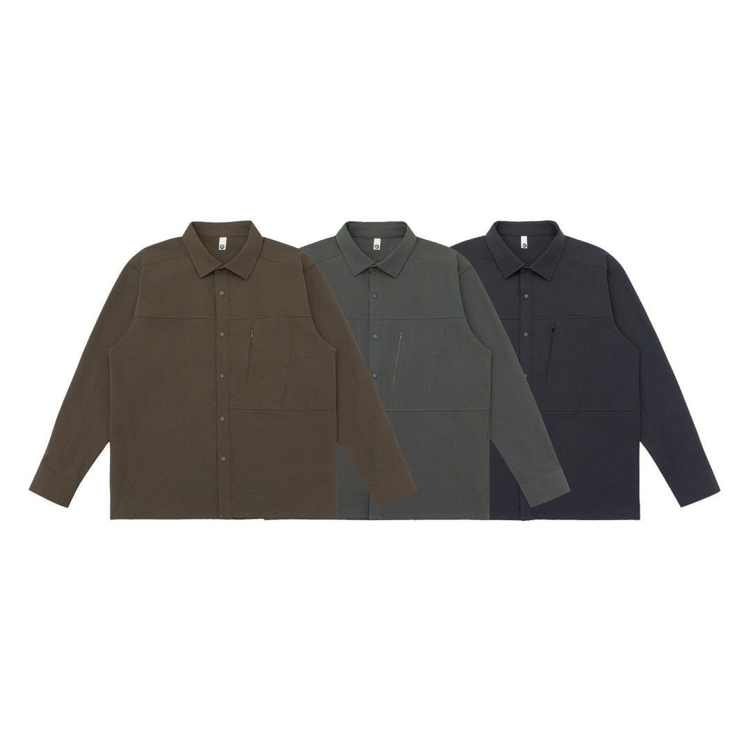 Unisex Oversize Kurtka koszulowa w Utility Styl z ukryty nap listwa i diagonal zamek kieszeń