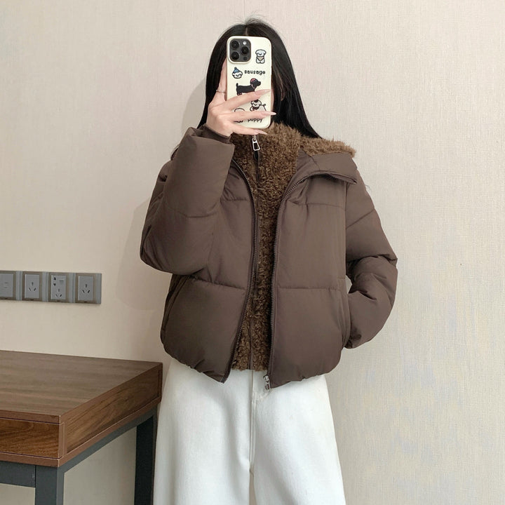 Damska krótka ocieplana podwójna kurtka z detachable teddy inner lining i high ze stójką Lumaza