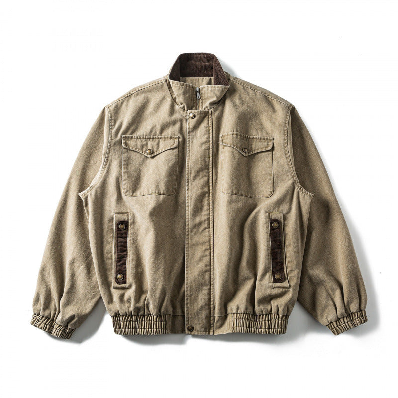 Męska boxy canvas Blouson kurtka z Cord Trim, stójką i elastycznym dołem