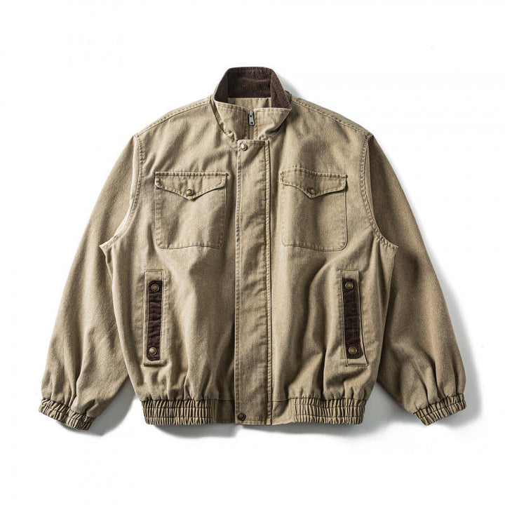 Męska boxy canvas Blouson kurtka z Cord Trim, stójką i elastycznym dołem