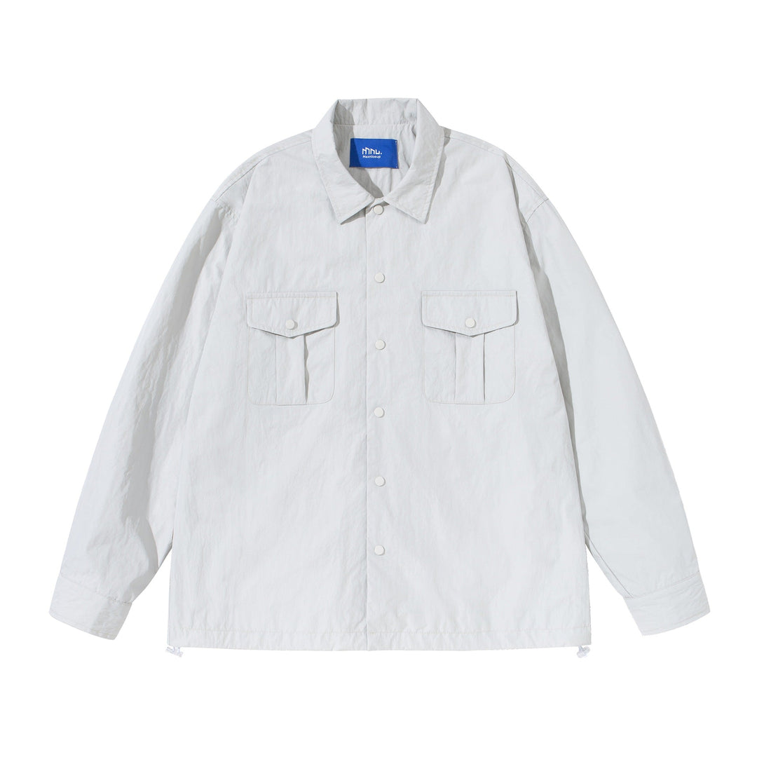 Unisex Oversize kurtka koszulowa z nap listwa i kieszenie z klapkami