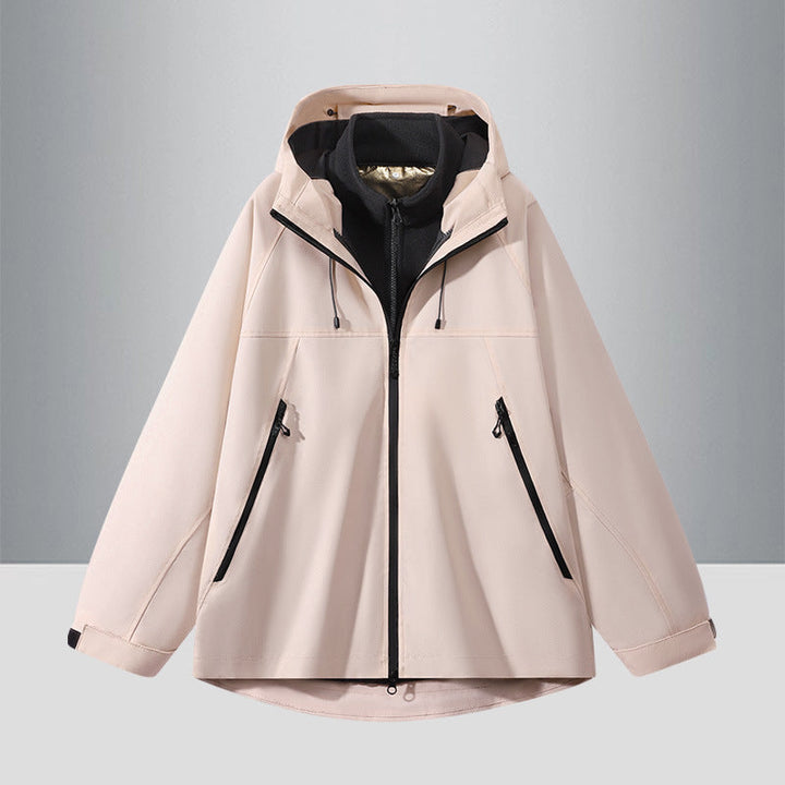 Męska Two-Tone softshell Hybrid kurtka z kapturem, Extended Back i wodoodporna zamkiems