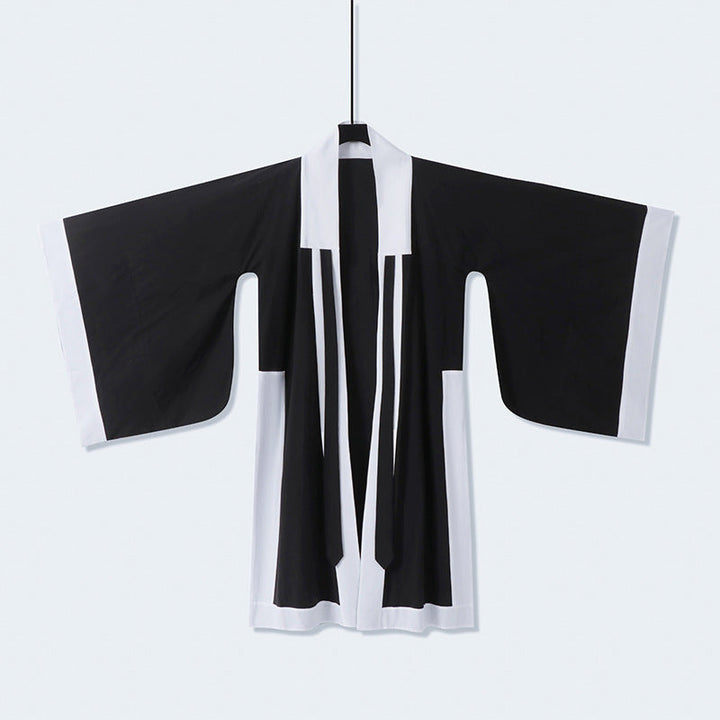 Unisex oversize kimono-kardigan z kontrastowy trim, wiązanym paskiem i z naszywanymi kieszeniami Lumaza