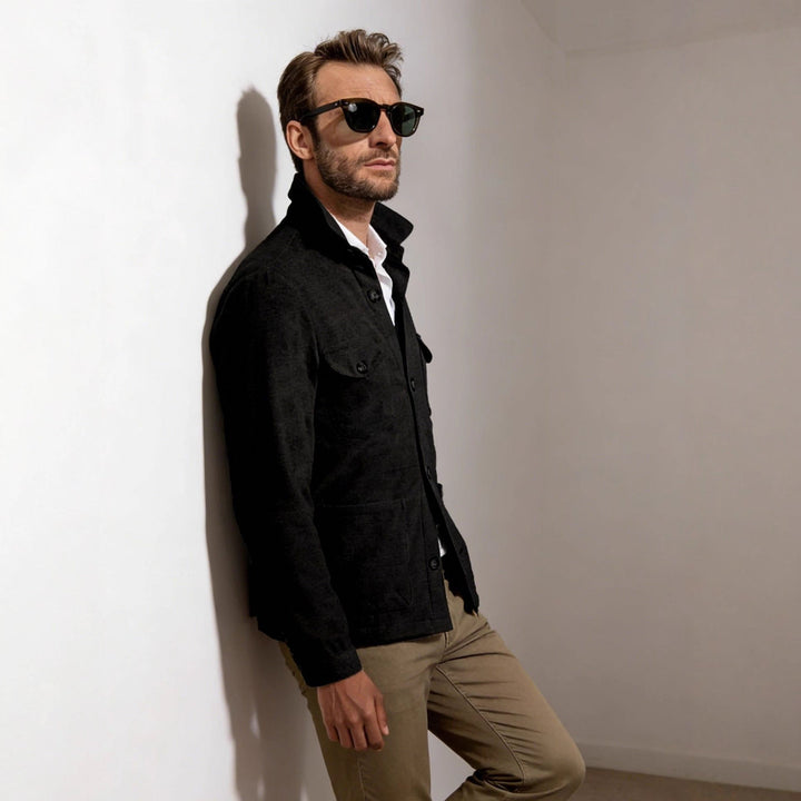 Męski Lekki Kurtka field wykonany z Cotton-Linen z Flap Kieszenie