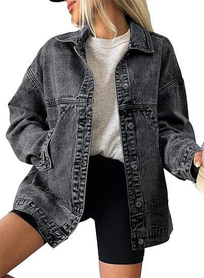 Damska oversize jeansy kurtka z boxy Cut i Distinctive Stitching Details Lumaza