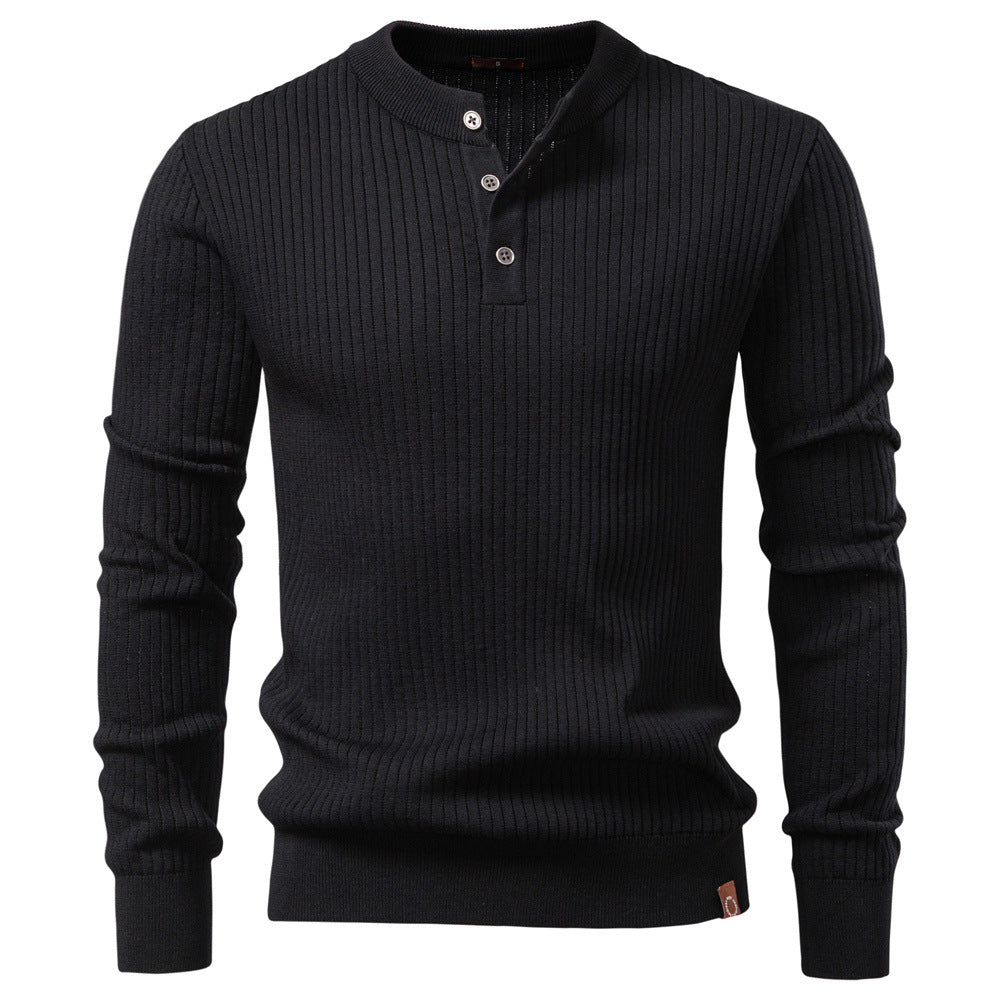 Męska prążkowany długa-sleeve henley pulower z Stójka, delikatna rib dzianina i dopasowany Krój