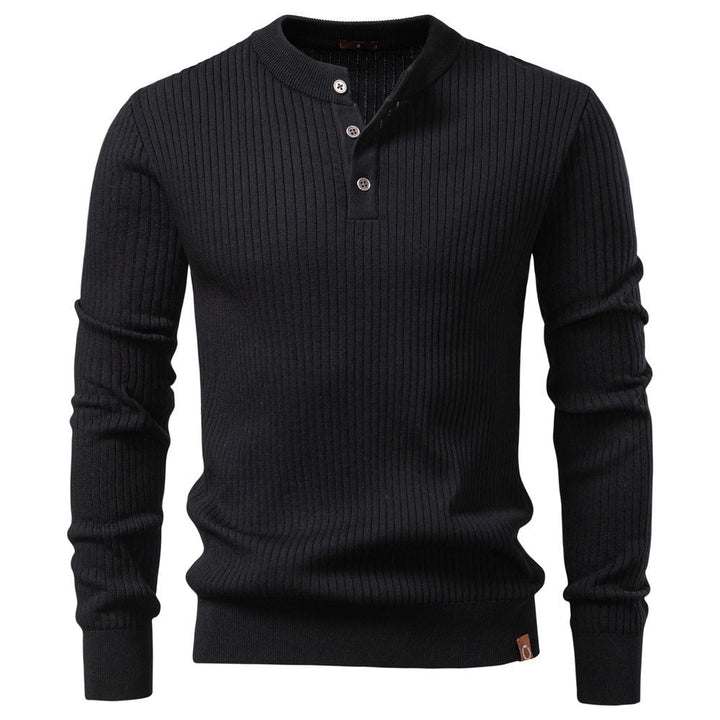 Męska prążkowany długa-sleeve henley pulower z Stójka, delikatna rib dzianina i dopasowany Krój