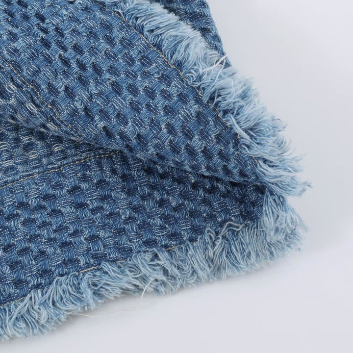 Damska Structured krótka kurtka made of bouclé denimowa z Fringe dołem Lumaza