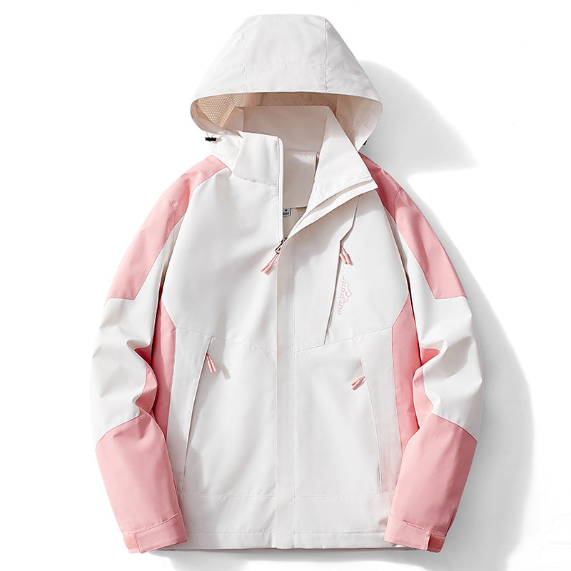 Męska Colorblock softshell Trekker kurtka z kapturem, ukrytym zamkiems i boczne kieszeniami