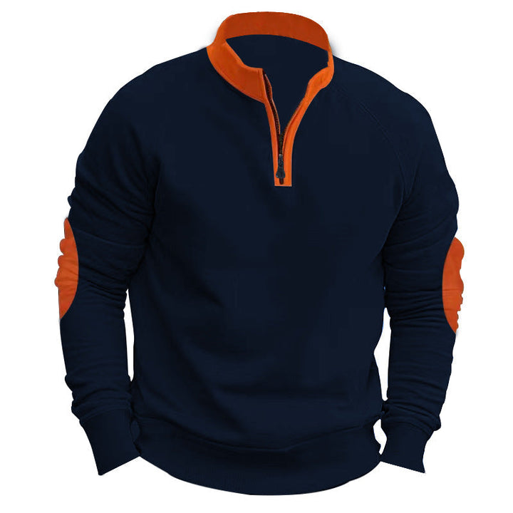 Męska raglanowy pulower z krótka zamek, Stójka i ergonomic elbow panels