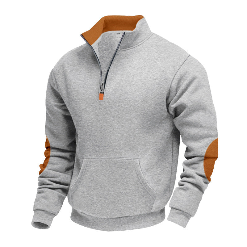 Męska Nano Insulated Krótki zamek Pulower z Stójka Polar Podszewka Kieszeń kangurka i Zamsz Elbow Patches