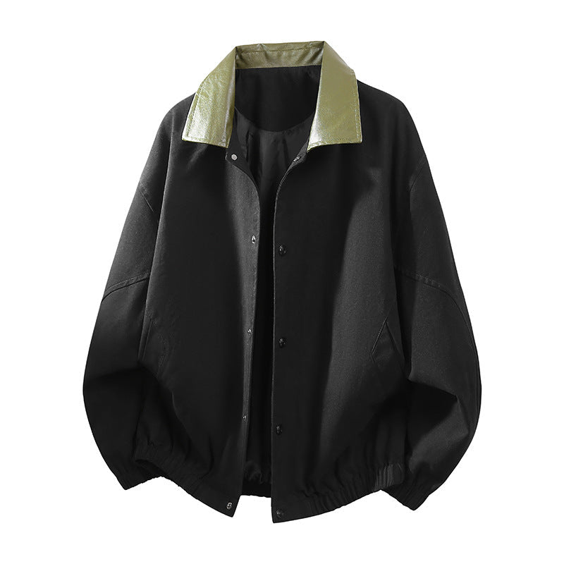 Męski Oversize Coach Kurtka z Shiny Kołnierz, Ukryty Snap Placket, i Elastic Dół