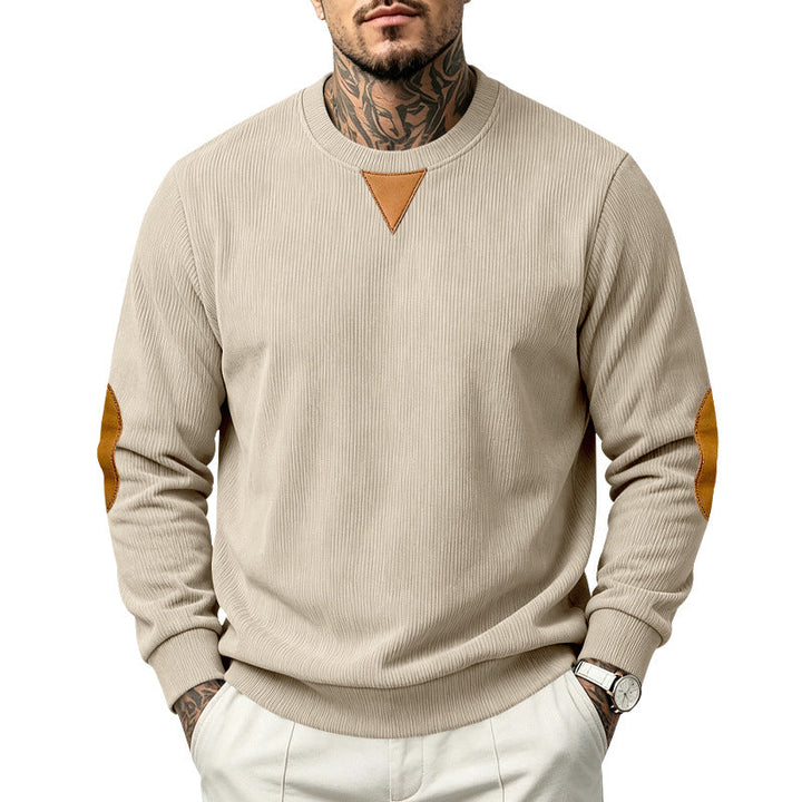 Męska Okrągły Dekolt Bluza z delikatna rib structure i elbow patches