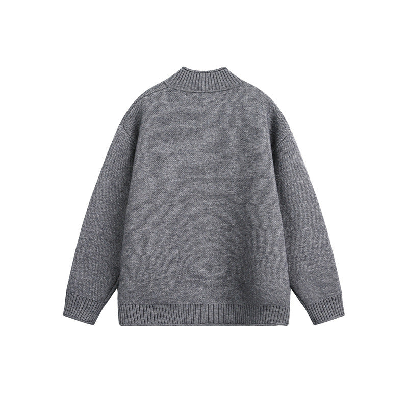Unisex Dzianinowa Zamek Kurtka z Wysoki Prążkowany Kołnierz i Oversize Krój