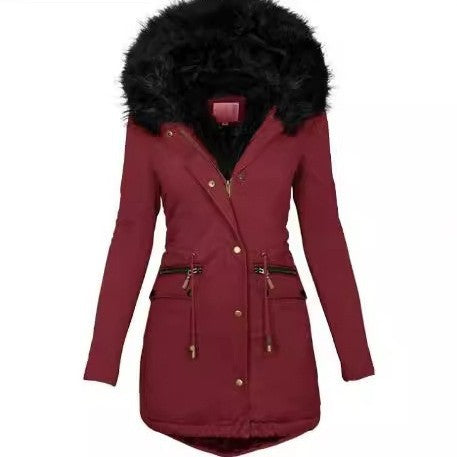 Damska dopasowana-krój termiczna Parka z voluminous faux fur hood i ściągaczem Lumaza