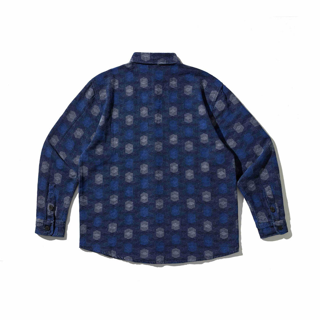 Kurtka męska koszulowa w denim wygląd z geometric jacquard wzór