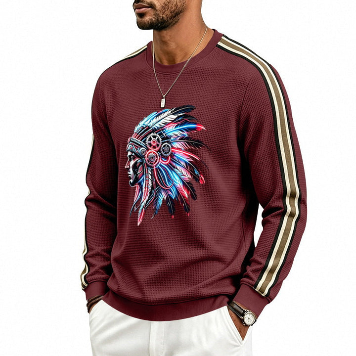 Męska bluza z stylized headgear print i kontrastowy stripes na Rękawy
