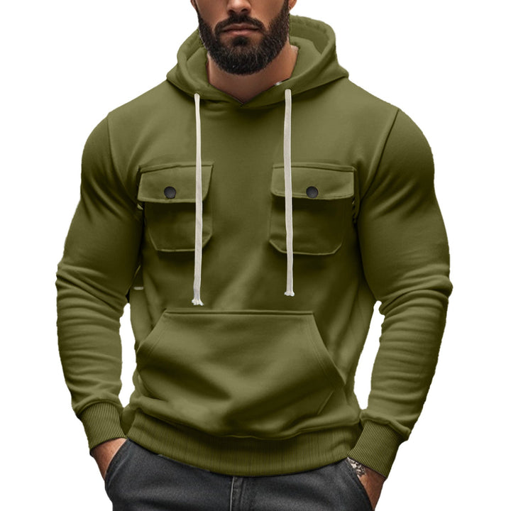 Męska sportowa bluza z kapturem z patch kieszenie z klapkami, kieszeń kangurka, i narrow Dół