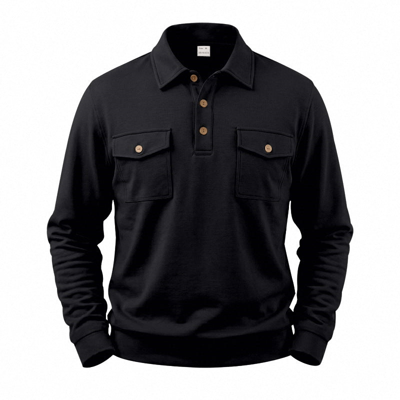 Męska Długa Rękaw Polo Bluza z Patch Kieszenie na piersi
