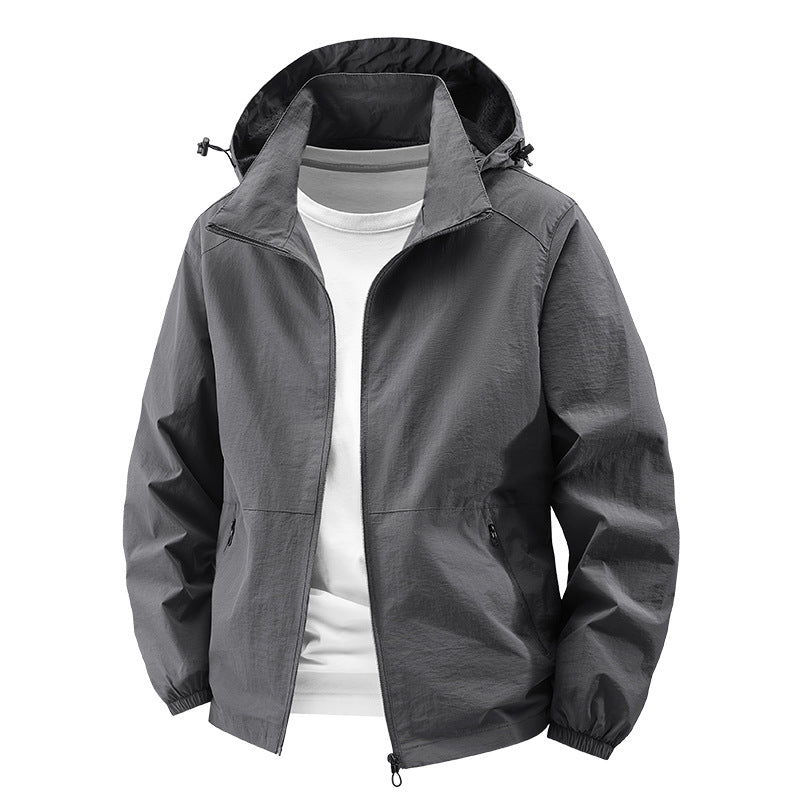 Męska packable wiatroszczelna softshell kurtka z kapturem z regulowany kaptur