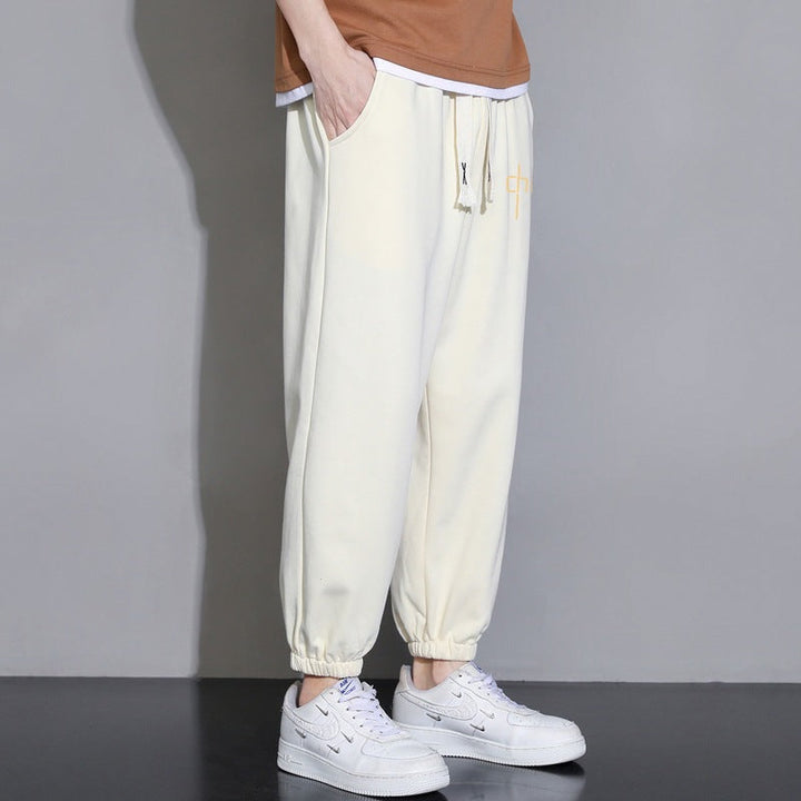 Męska luźna fitting sweatpants z ściągacz, elastyczne mankiety, i kieszenie boczne