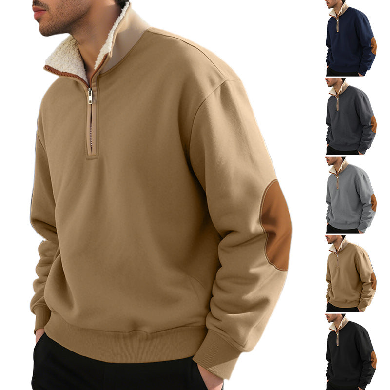 Męska nano Lekka krótki zamek bluza z sherpa lined Stójka i imitacja skóry elbow patch