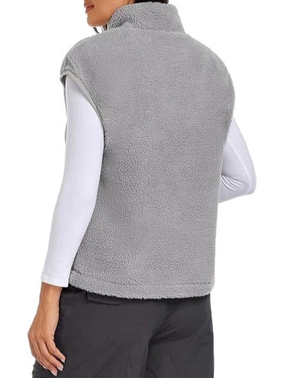 Damskie Sleeveless Teddy Polar Kamizelka z Half Zamek i Stójka