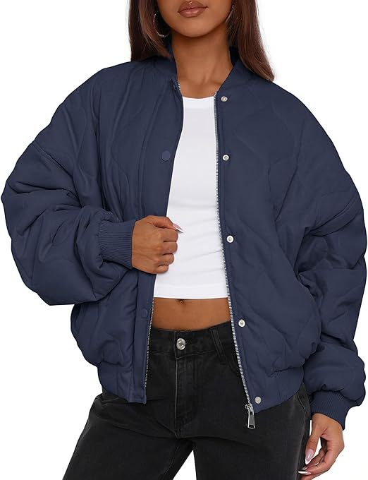 Damska oversize pikowana bomber kurtka z ocieplana insulation i raglan rękawami Lumaza