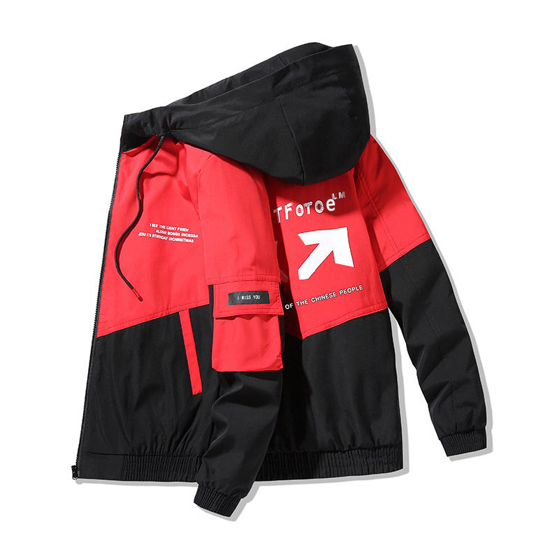 Męska Colorblock kapturemed utility kurtka z Prwt detale i Tactical kieszeniami
