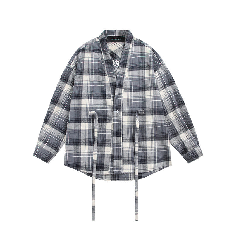 Damska Oversize Kratka Kurtka koszulowa z Kimono Krój, Ściągacz Wiązania i Naszywane kieszenie
