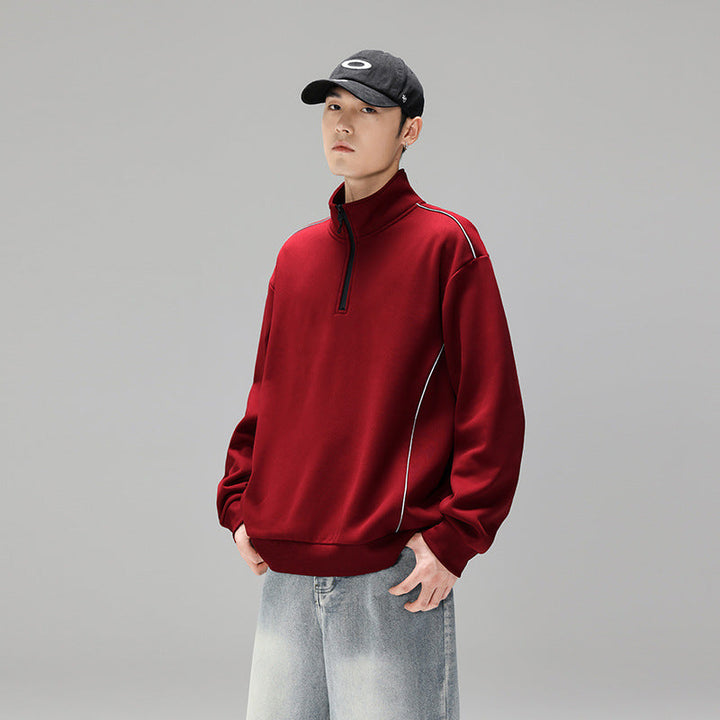 Herren Halfzip-Bluza mit Stehkragen, reflektierenden Kedernähten und geripptem Saum