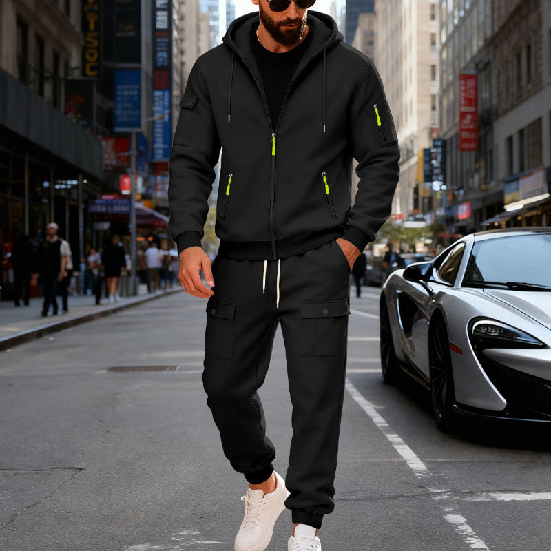 Męska miejski z kapturem tracksuit wykonana z bawełna mieszanka z cargo Kieszenie i funkcjonalny zippers
