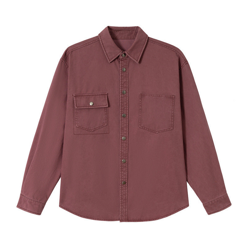 Damska luźny kurtka koszulowa wykonana z bawełna twill z asymmetric breast kieszeń