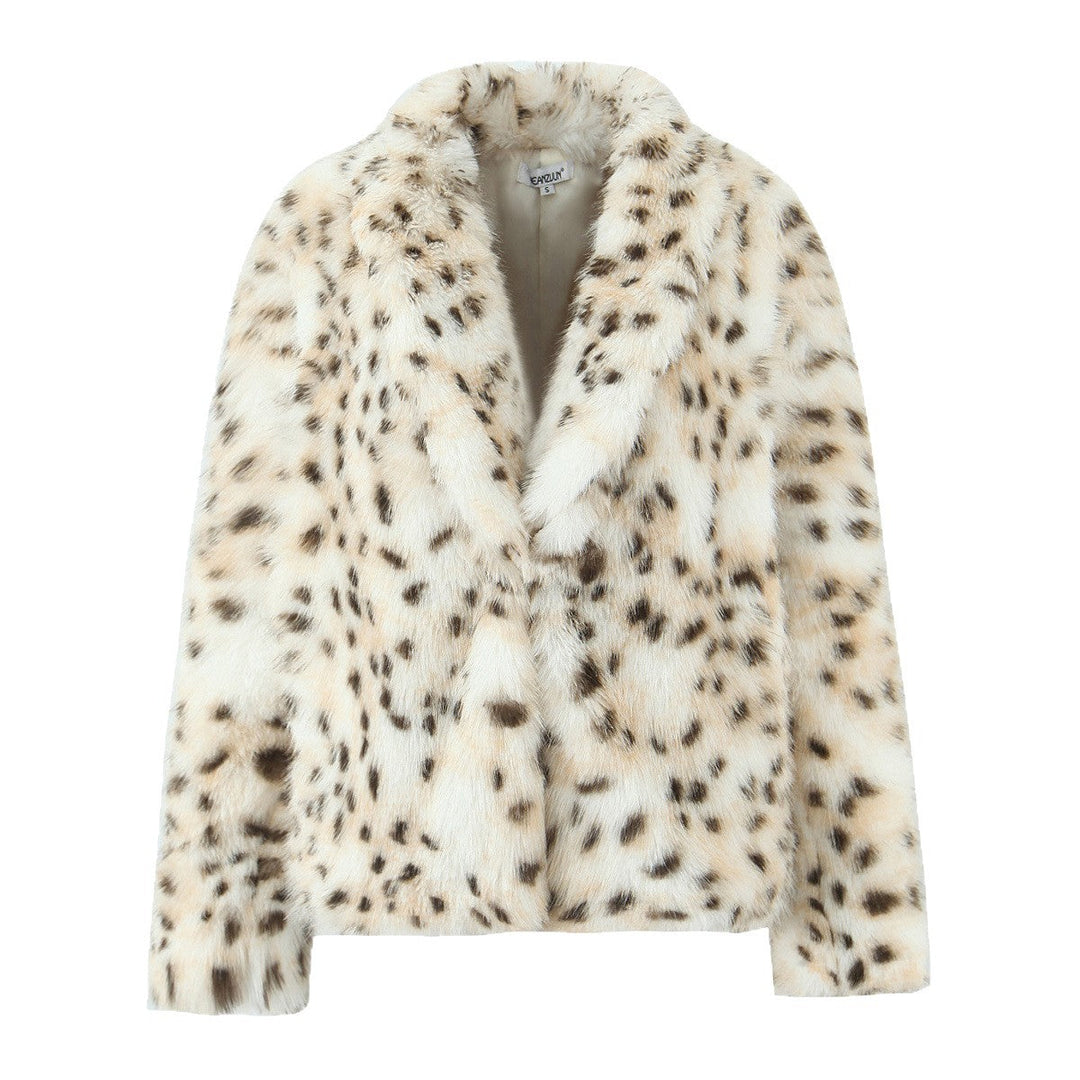 Damska długa faux fur płaszcz in leopard print z oversize cut Lumaza