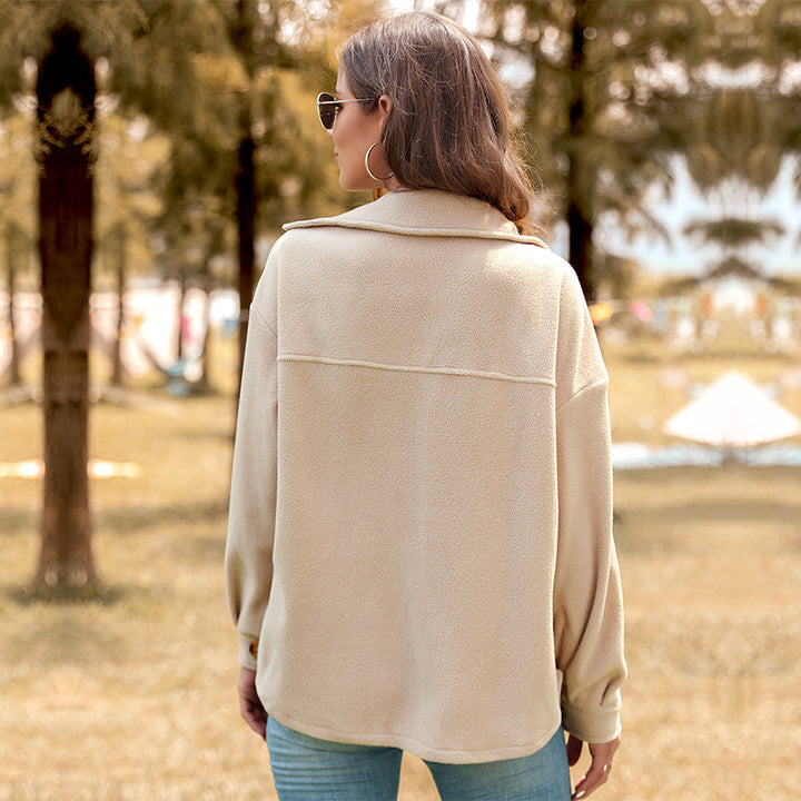 Damska Oversize Teddy Shacket z Listwa guzikowa, naszywane kieszenie, i miękki Podszewka