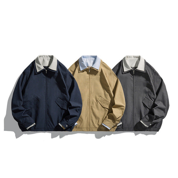 Męska krótki-Cut canvas Blouson kurtka w roboczy wygląd z Contrastwg koszula kołnierzem