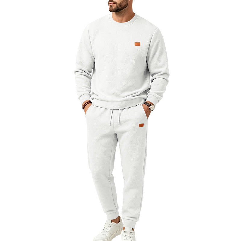 Męska Patterned Komfort Sweat Set z Okrągły Dekolt Bluza i Ściągacz Jogging Spodnie