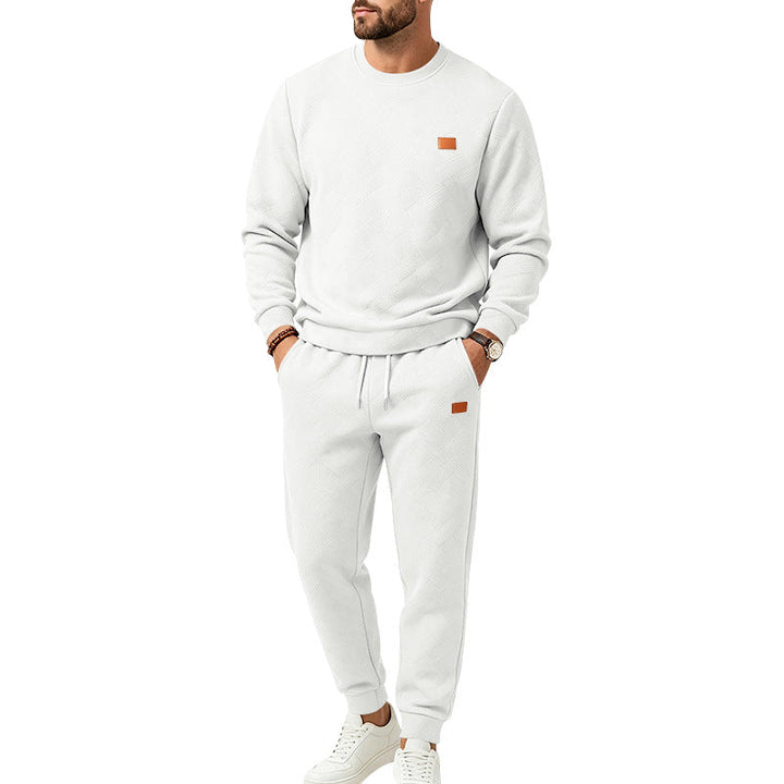 Męska Patterned Komfort Sweat Set z Okrągły Dekolt Bluza i Ściągacz Jogging Spodnie