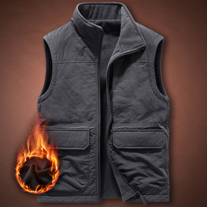 Męska termiczny fleece kamizelka z wiatroszczelna nylon zewnętrzny warstwa, wysoki stójką, i multifunctional kieszeniami