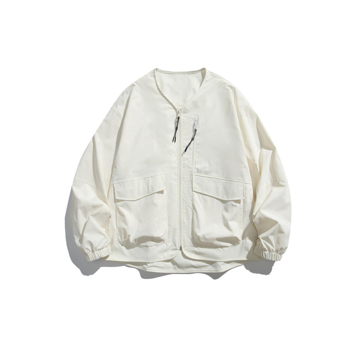 Męska krótka kurtka z V-neck, two-way zamkiems i utility kieszeniami