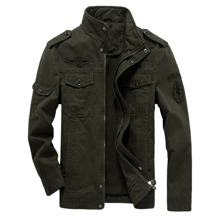 Męska canvas field kurtka w military utility styl z shoulder epaulettes i multi kieszeniami