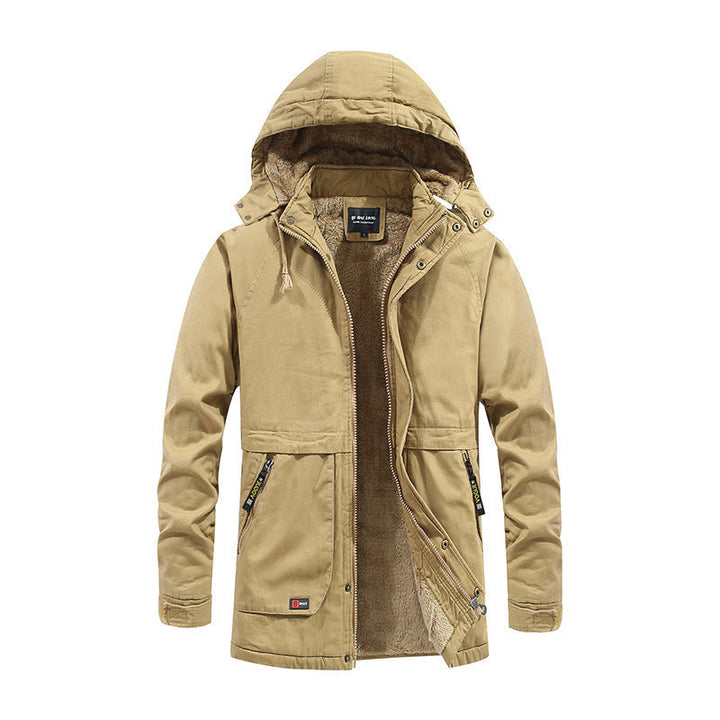 Męski miejski parka w płótno stylizacja z ocieplający polar teddy podszewka i kaptur