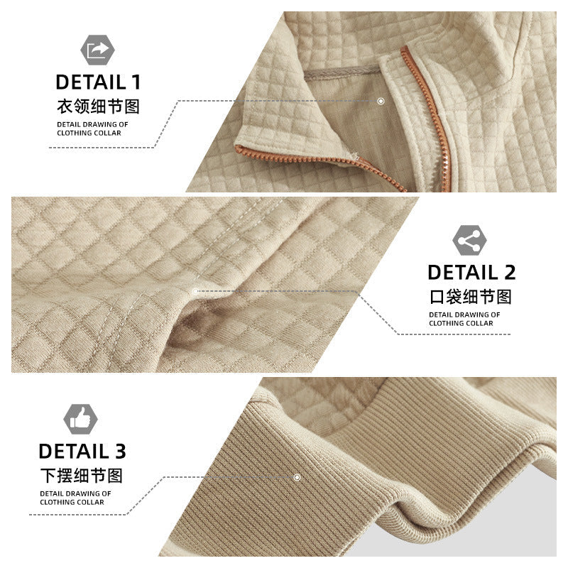 Męska waffle tekstura krótki zamek z Stójka, kieszeń kangurka, i zamsz wygląd elbow patches