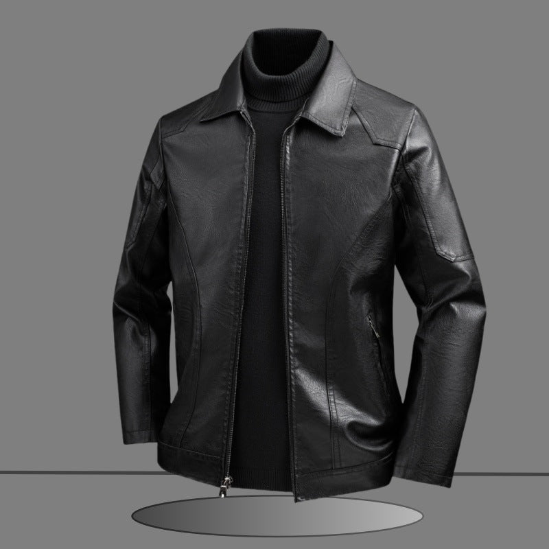 Męski dopasowany krój Imitacja skóry Kurtka w Minimalist Koszula Kołnierz Design z Ukryty Two-Way Zamek