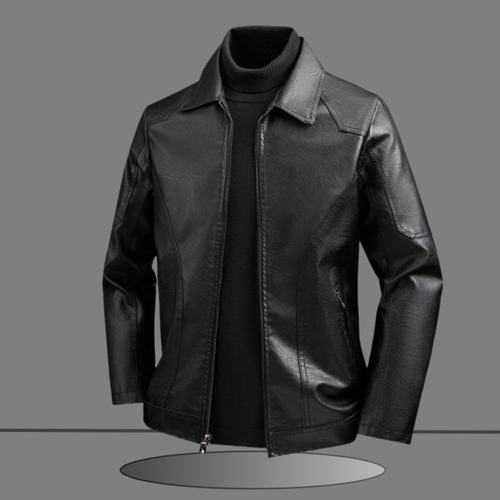 Męski dopasowany krój Imitacja skóry Kurtka w Minimalist Koszula Kołnierz Design z Ukryty Two-Way Zamek